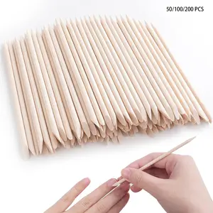 🌸 [50/100/200 Pcs] Press-on Nail Removal Orange Wood Sticks – Designed for Nail Maintenance, nail gem placement/adhesive pickup/debris removal/cuticle pushing/embossing on press-on nails. 11.5CM disposable double-tip nail sticks Pack