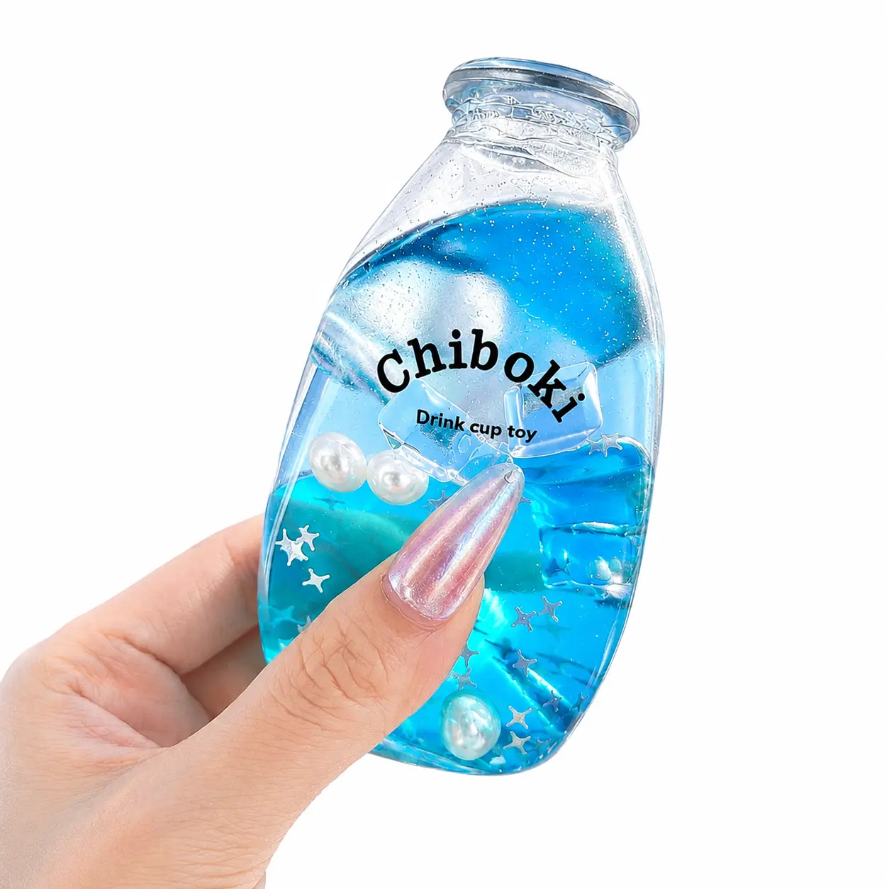 Chiboki Floating Layered Liquid Sequin Soda Pressure Bottle - Soft Squeeze Stress Relief Toy with Smooth Touch, Transparent & Soft Color Options, Ideal Holiday Small Gift