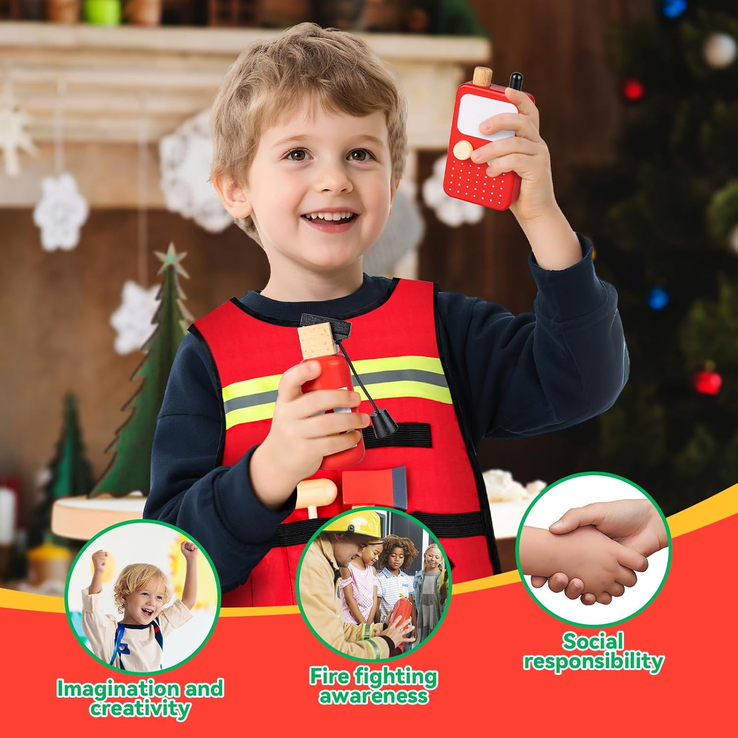 Christmas Fireman Role Play Set for Kids Pretend Firefighter Costume 24-Day Advent Calendar ...
