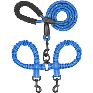 Dual Dog Leash - 360° Swivel, No-Tangle Double Dog Leash with Shock Absorbing Bungee for Two Dogs, Black, Large (25-150 lbs)