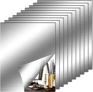 10 Pieces Flexible Mirror Sheets, Self Adhesive Decorative Plastic Mirror Tiles Non-Glass Mirror Stickers