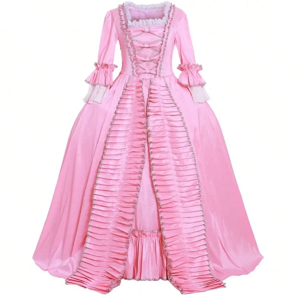 Women's Plus Size Black Rococo Ball Gown Garment - Marie Antoinette Gothic Victorian Formal Style, Soft Blush Pink Ornate Lace Flowers, Pannier Cut, Full-Length Lavish Fabric, 2XL/3XL, Historical Reenactment Hip Elegant Costume with Matching Accessories