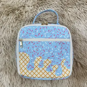 Ice Cream Drip Print Kids Lunch Box Bag with Fun Sprinkles Design and Zipper Closure