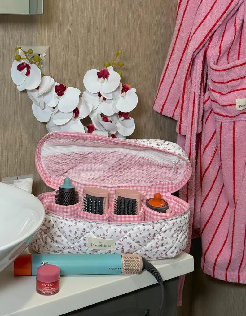 Pink Ditsy Airwrap Compartmentalized Travel Organizer for Dyson/Shark Products