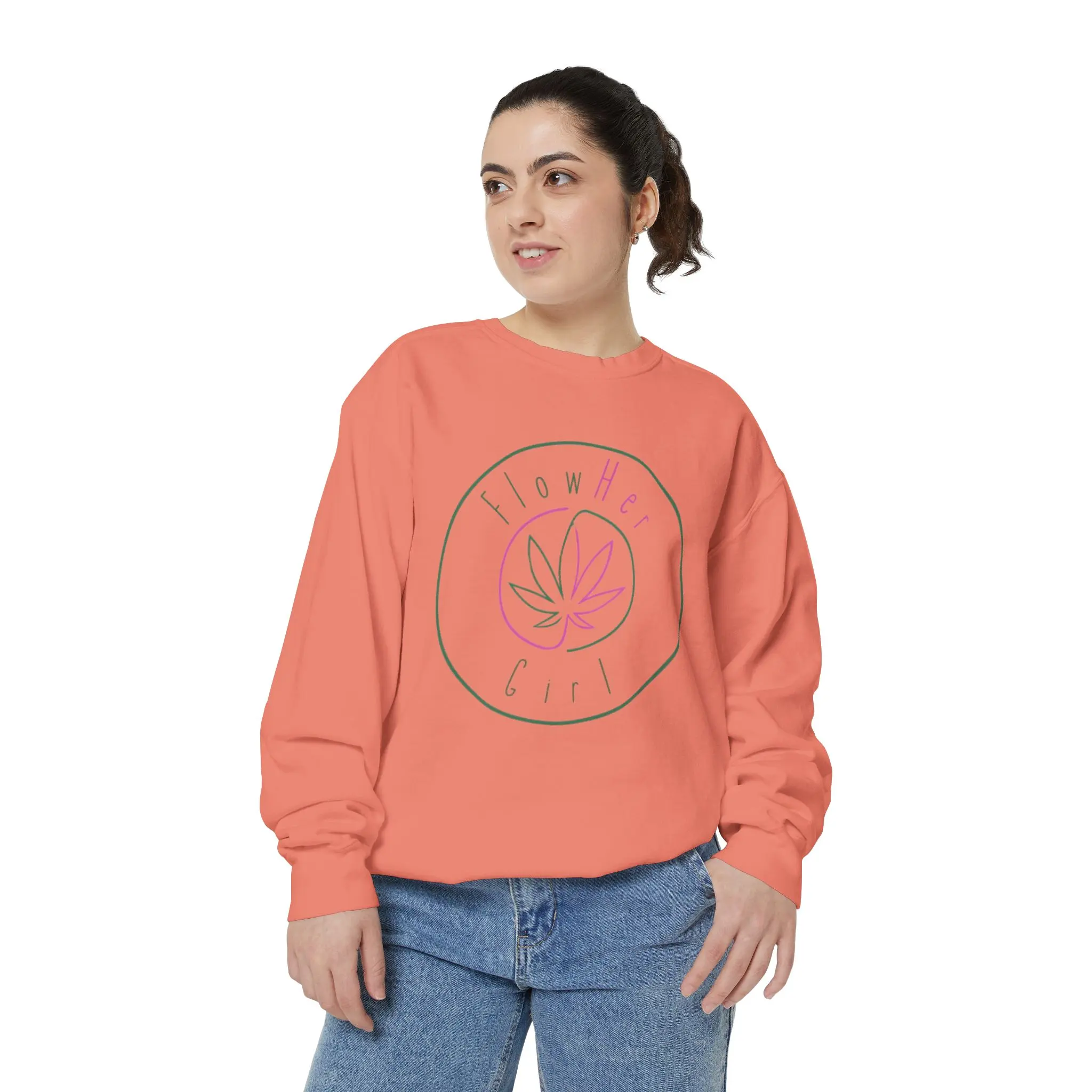 FlowHer Girl Unisex Sweatshirt, MariJ Enthusiast Gift, Weed Lover Apparel, Gender-Neutral Pullover, Stoner Clothing, Plant Lady Jumper