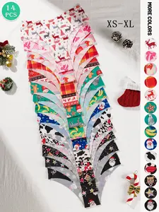 10/14 Pcs Women's Christmas Themed Triangle Briefs, Soft Skin-Friendly Low Waist Underwear, Ideal for Yoga, Fitness, Dance, Hiking, Holidays