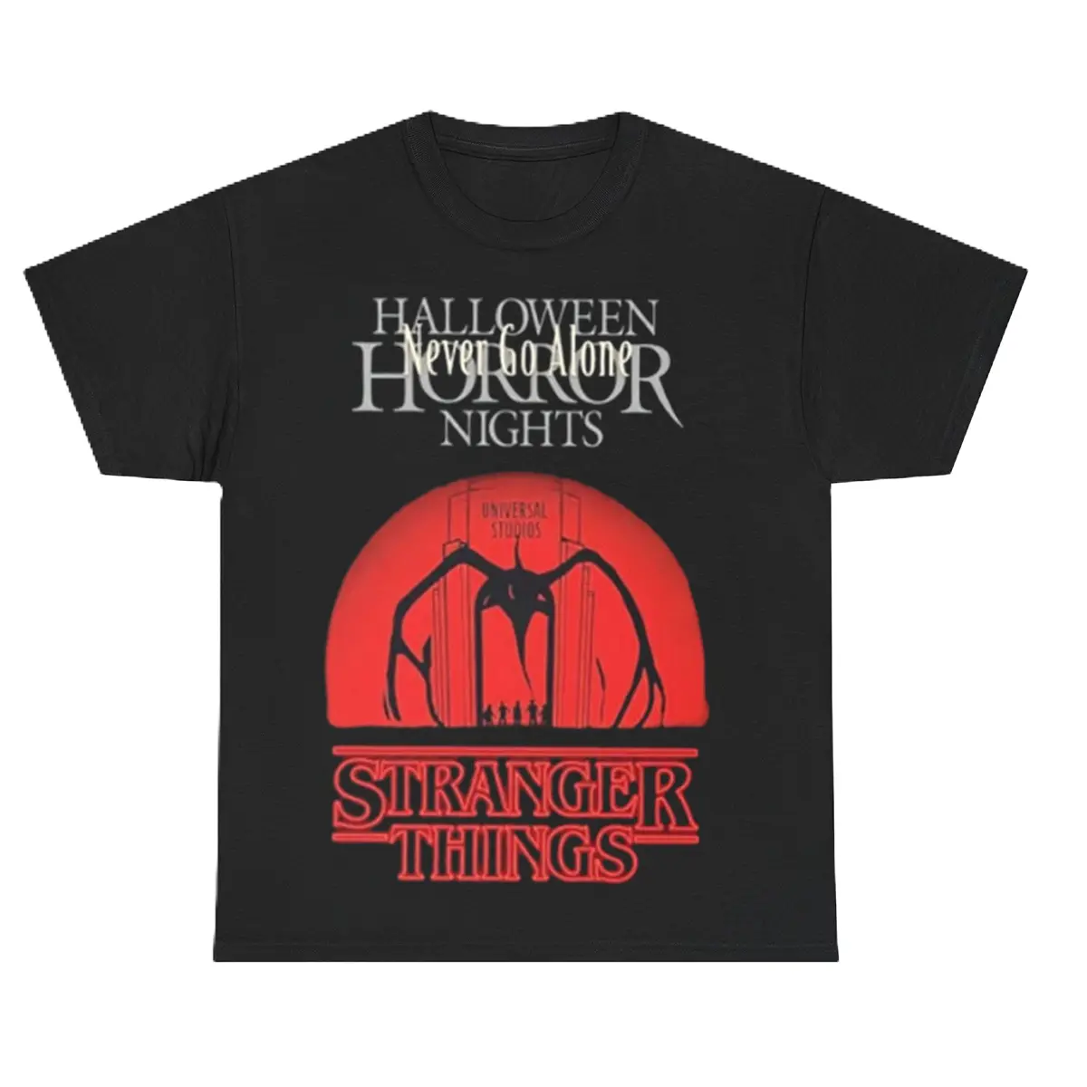 Stranger Things Never Go Alone Shirt, Halloween Horror Nights Universal Studios Graphic Tee, Mind Flayer Shadow Monster T-Shirt, Horror Movie Fan Gift, Spooky Season Apparel