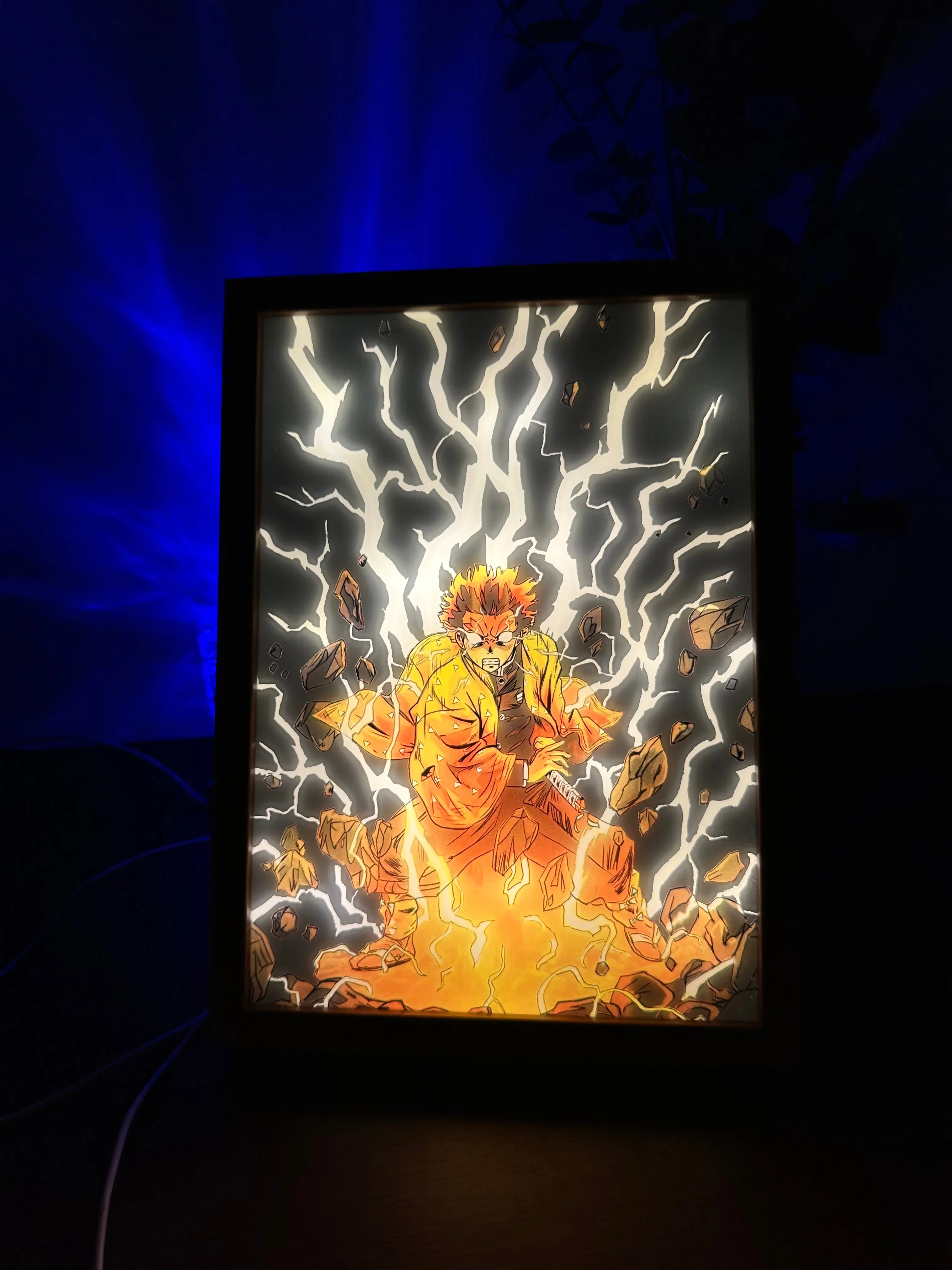 Demon Slayer-Zenitsu2 LED Light Painting, 12.6in x 9.3in Color Changing Ambient Indoor Light (Photo Frame Home Decor), Led Ambient Light