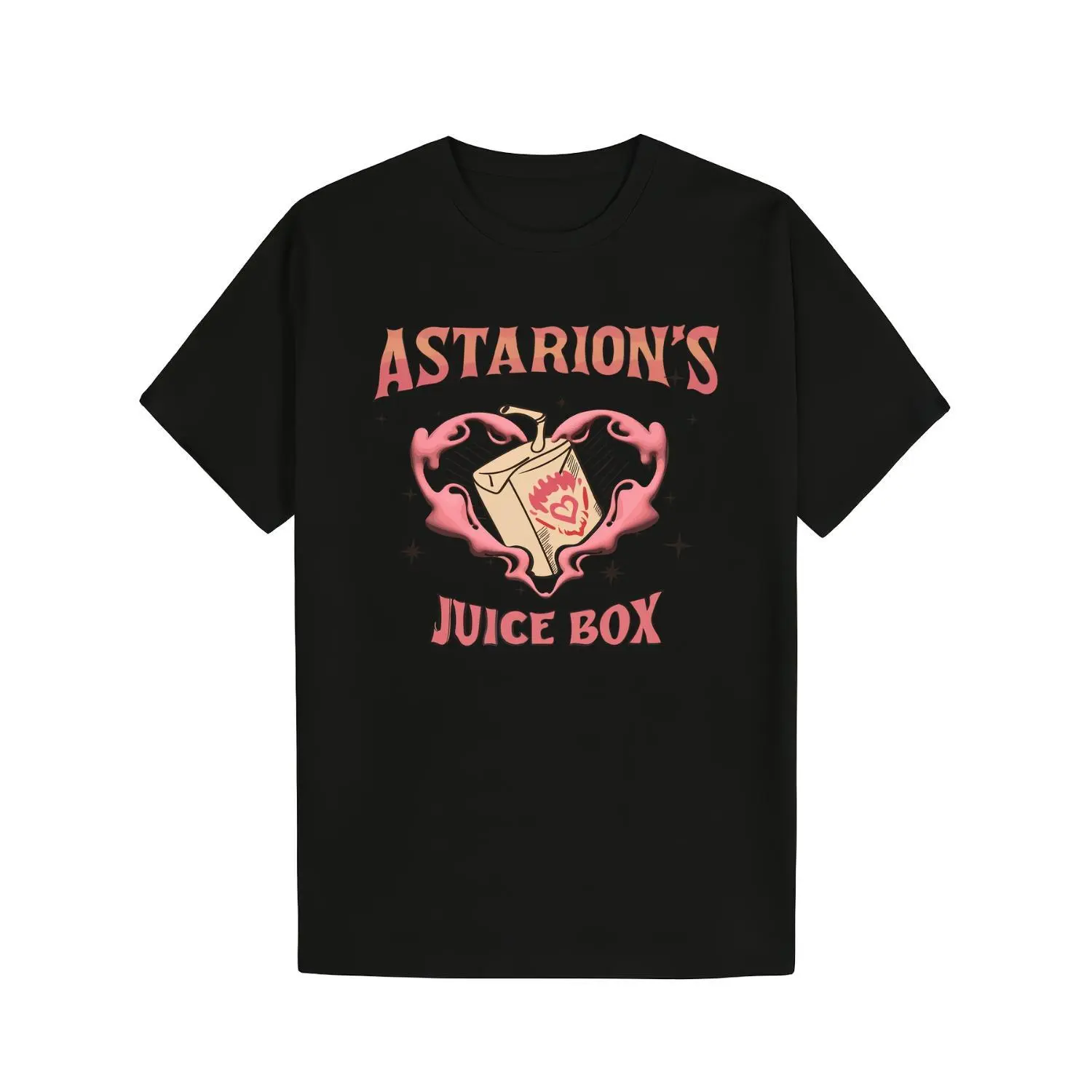 Slim-Fitted Graphic T-Shirt with Astarion Juice Box Print for Men & Women, Casual Short Sleeve in Soft, Breathable 100% American Cotton, Streetwear, Tshirt, Shortsleeve, Top, Pleated Cuffs, Round Neck, All Seasons, Menswear, Breathable Fabric, Double Plea