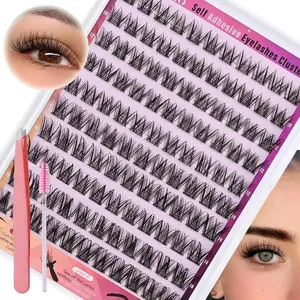 110Pcs Self Adhesive Lash Clusters Kit, 10-16mm D Curl Wispy Press on Lashes, No Glue Needed Reusable Cruelty-Free Mink Fur Pre-Glued Individual Eyelash Extensions for Natural Eye Makeup