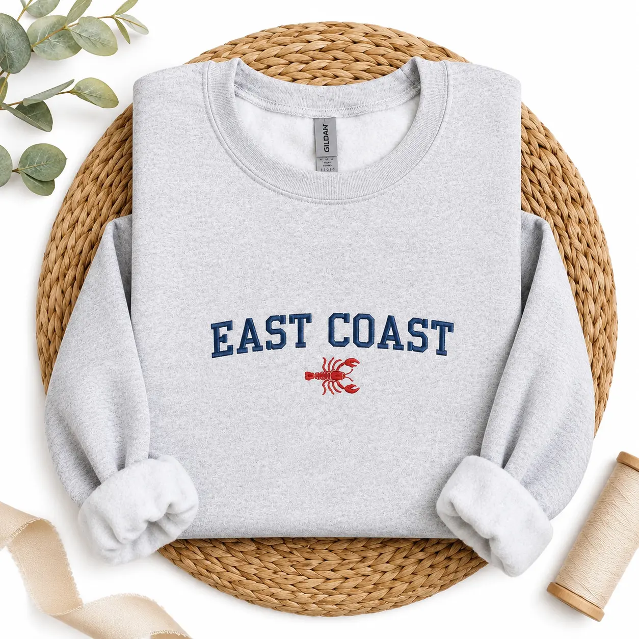 Embroidered East Coast Lobster Crewneck Sweatshirt, Cape Cod Boston Hamptons Pullover, Coastal Fisherman Aesthetic Sweater, Beach Style Outfit