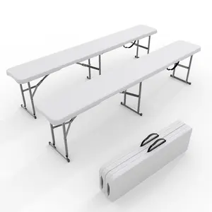 Garvee 6 Foot 2 Pack Folding Bench Seat with Portable Carry Handle and Smooth HDPE Tabletop, Ideal for Camping, Picnic, Dining, Party, Sports, and Beach Use in White