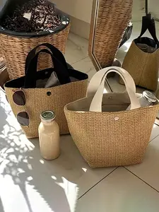 Boho Style Woven Handbag, Large Shoulder Bag, Ideal for Beach Camping Outdoor Activities, Durable Fabric, Magnetic Closure, Handcrafted Bag