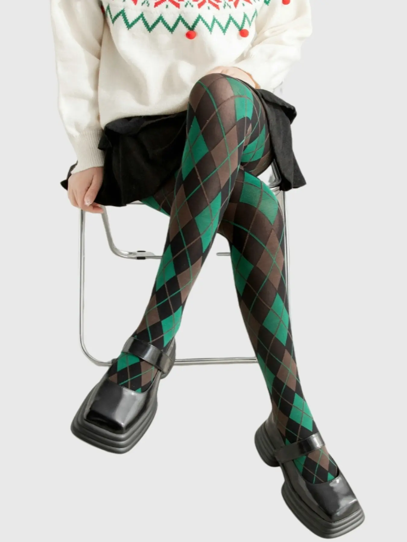 Retro Vintage Style Plaid Pattern Leg Slimming Fitted Pantyhose Tights, Dark Cute Socks Design, Comfortable & Stylish Women's Stocking