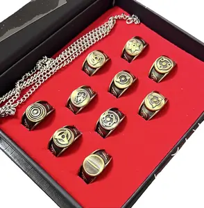 Naruto Akatsuki Rings Set, 10-Piece Anime Cosplay Rings with Chain, Collectible Metal Rings for Fans, Ideal for Cosplay, Daily Wear & Gifting. men accessories
