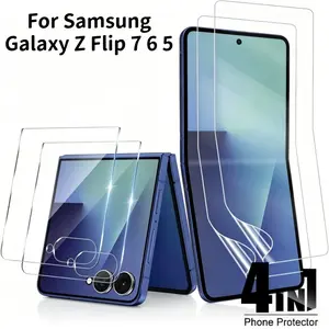 2+2 for Samsung Galaxy Z Flip5 6 7   2+2 Package Including 4 in 1 Protective Suite 2 Soft TPU Films 2 Glass Back Stick Screen Protectors High Definition Clear Anti Grease Fingerprint Full Protection