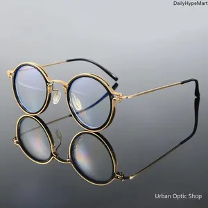 Unisex Round Frame Anti Blue Light Glasses, Clear Lens Metal Eyeglasses for Office