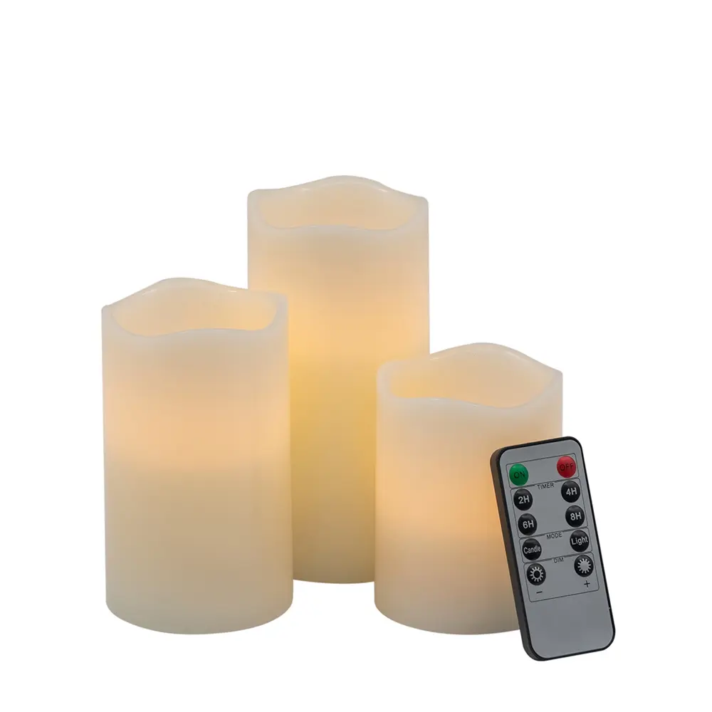 Ivory LED Candles 3-Piece Decor Set - 90% Paraffin Wax & Plastic, Dimmable Warm Glow LED Flicker Light, Remote Timer Control, Adjustable Settings, Indoor Home Decor, 3 Sizes (3x4in/3x5in/3x6in), 1.3lbs Total Weight, Three Sizes