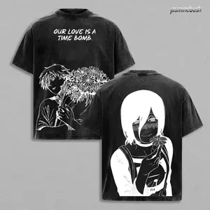 Chainsaw Man Denji x Reze Tee Washed – The Movie: Reze Arc Exclusive Vintage Oversized Heavy Cotton Anime Manga T-Shirt, Double Printed Retro Unisex Streetwear Graphic Top, Ultimate Otaku Gift for Fans