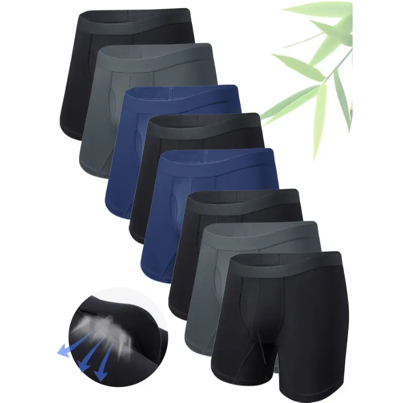 Men's 8-Pack Plain Bamboo Fiber Boxer Briefs, 95% Bamboo 5% Spandex, Medium-Stretch Knit, Soft Comfortable Menswear Underwear for Casual Use (Mixed Color Option)