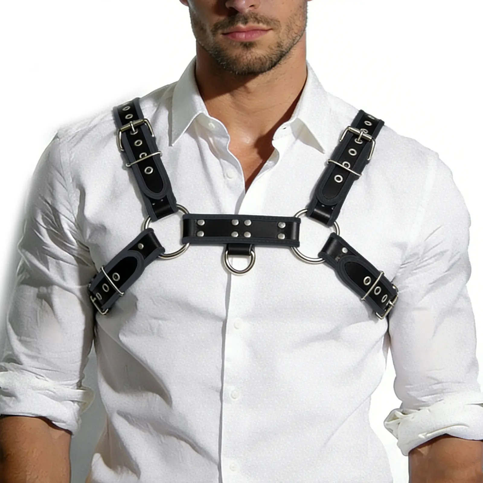 Men‘s Leather Body Chest Harness PU Suspenders Shoulder Belt Strap Adjustable Buckle Cosplay Garter Belt