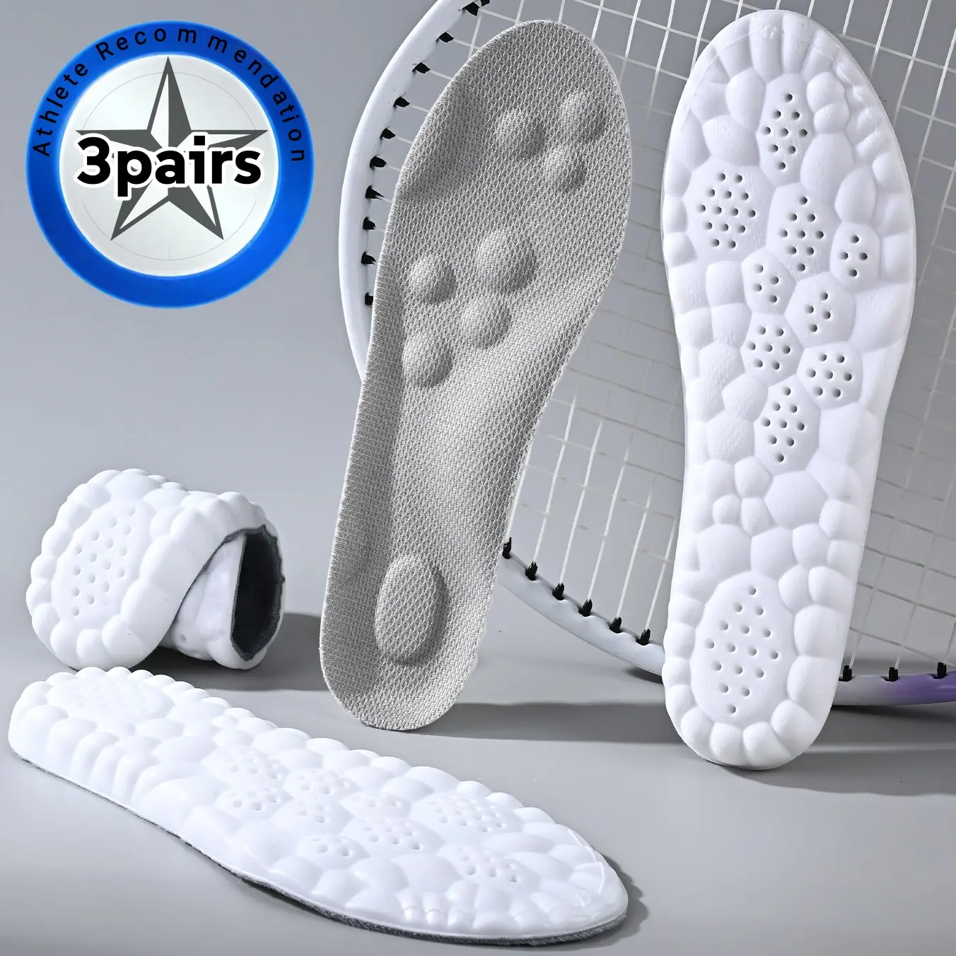Unisex 4D Cloud Cushioned Insoles, Soft Memory Foam Shoe Inserts with Arch Support, Lightweight & Shock-Absorbing for All-Day Anti-Fatigue Comfort, Lightweight Cushioned Soles, Shock Absorbing Insoles, Daily Wear, Pu, Synthetic, All Seasons, Soft Fit, Pu,
