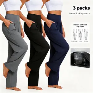 NunuFlex Women's High-Waisted Wide Leg Polyester Bottoms - Lady's Basic Everyday Lounge Yoga Pajama Pants with Pockets, Breathable Flowy Comfy Loungewear for Summer
