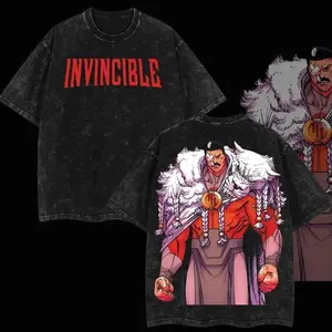 Thragg The Conqueror Viltrumite War - Invincible Comic Double Printed Oversize Lightweight Acid Washed Tee TV Series Graphic Tee T-Shirt graphic tees superhero fan 0CY