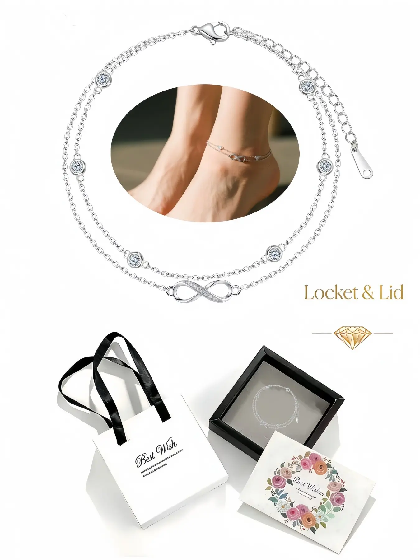 Infinite Guardian Versatile summer infinity symbol anklet, stylish niche fade-resistant zircon foot chain.Comes with exquisite drawer jewelry gift box.Great gift for women on birthdays, Mother's Day, Valentine's Day, Christmas and anniversaries.