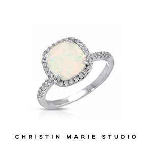 Rounded Square Opal Ring (White/Silver)