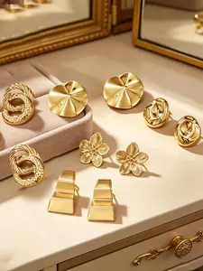 Random Earrings 5 Pairs Exaggerated Metal Style Unique Design Beautiful Women's Floral Sequins Jewelry Earrings Set