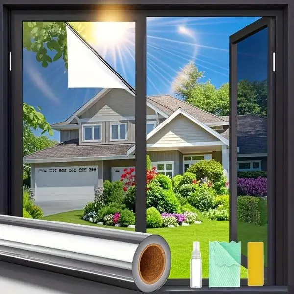 One Way Privacy Window Film - Reflective Window Tint for Home, Mirror, Heat Control, Anti UV, Sliding Door Coverings