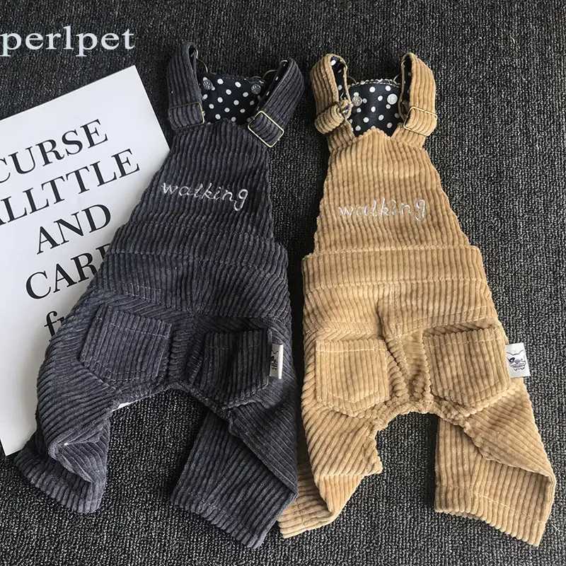 New Dog Overalls Corduroy Fabric Style Buckle Overalls Pet Four-legged Clothes Dog Clothing