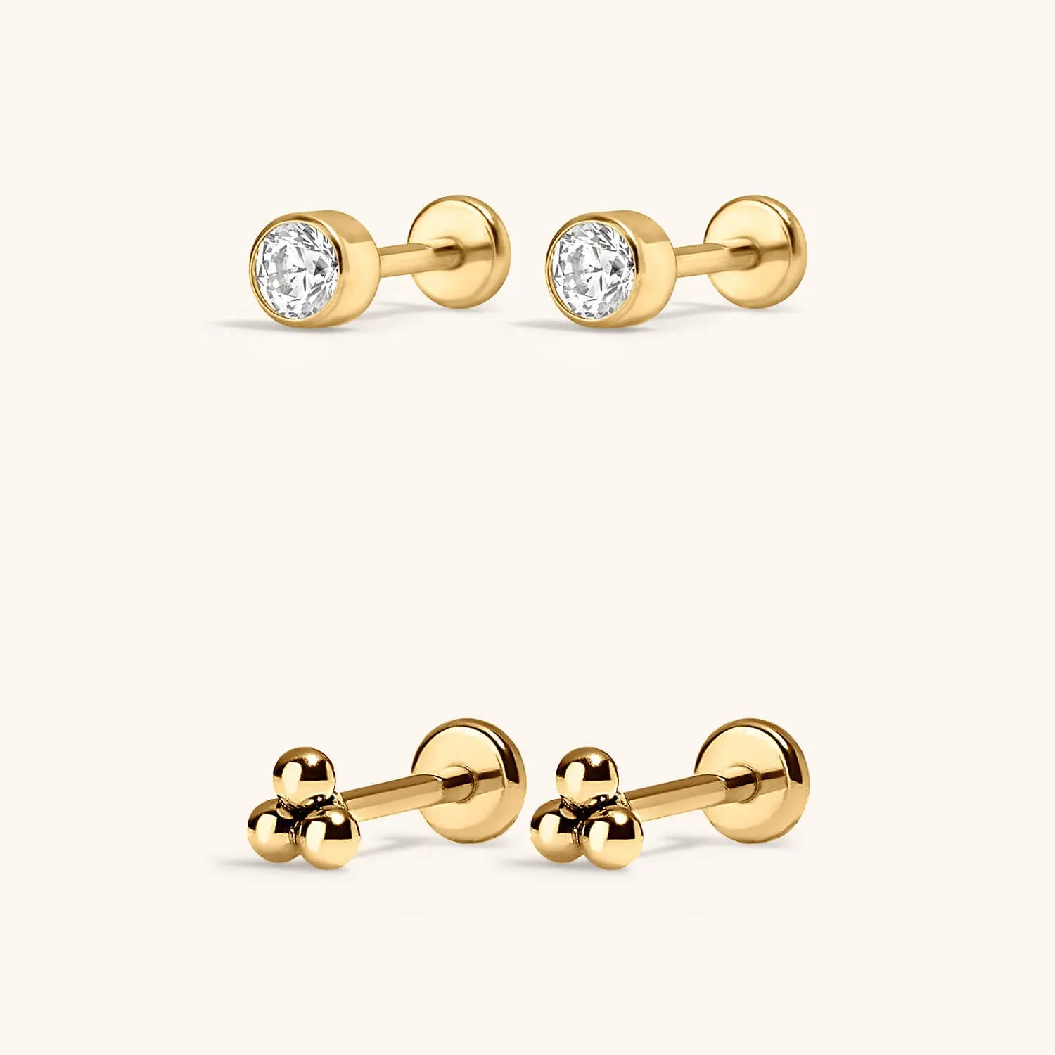 Minimalist Nap Earrings Duo, Trinity Costume Jewelry, Tarnish-Proof PVD Plating Solitaire Bezel Stacking Set for Women