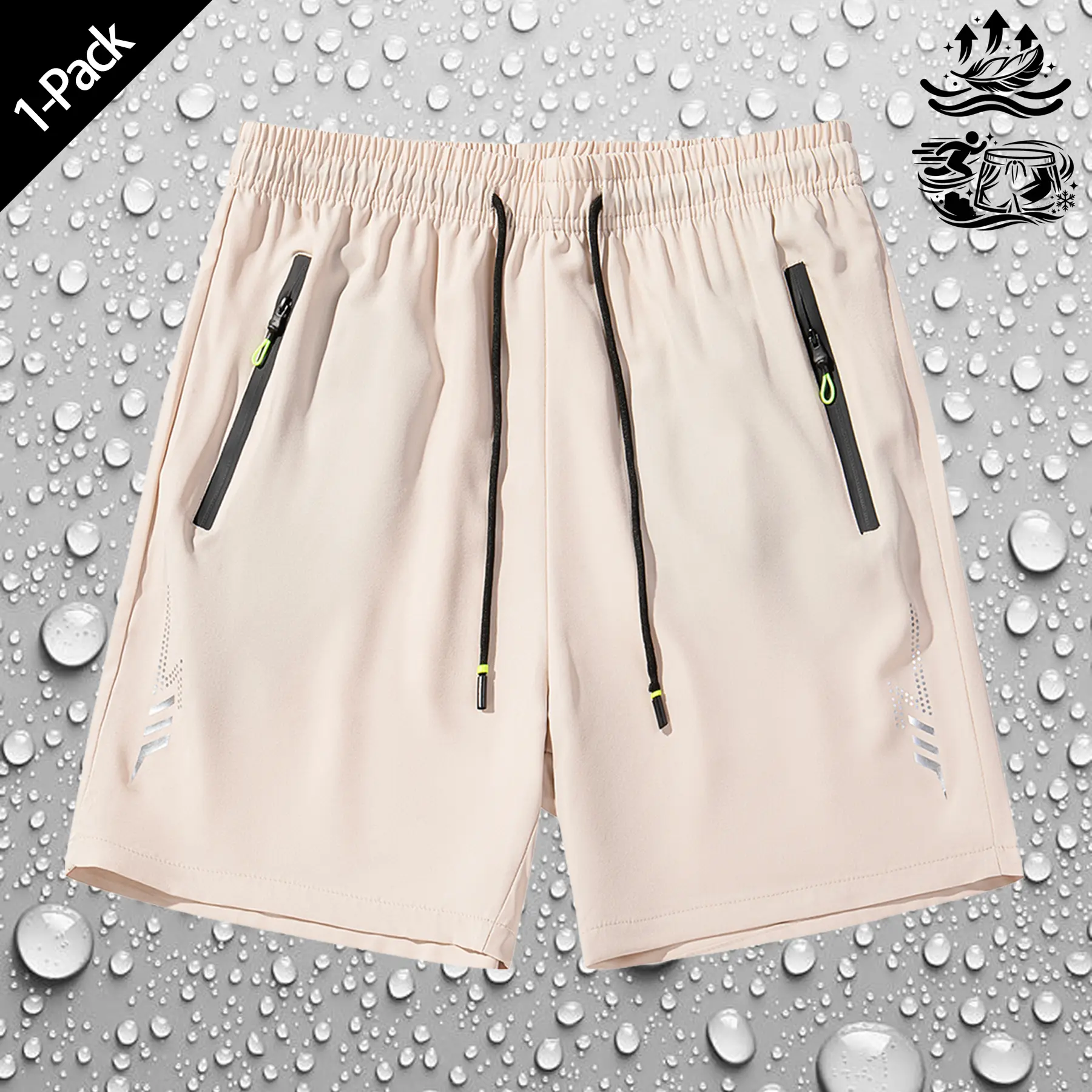 Men's Quick-Dry Gym Shorts - Lightweight, Breathable, Stretch Athletic Work Wear with Zipper Pockets, Pattern Print for Running/Cycling, Dry Clean Men's Bottoms Activewear, Stretch Activewear, Reflective Print