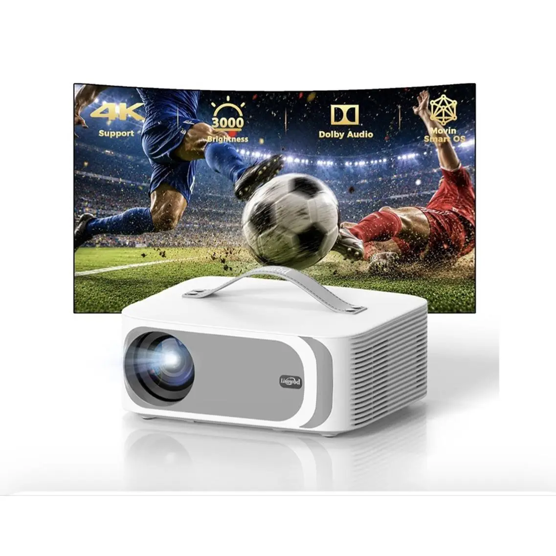 4K Projector with 3000 Lumens Brightness Dolby Audio Support for Home Theater and Movie Night
