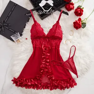 AESKEIA Top Lace Lingerie Set | Thong Deep V Backless Design Romantic See-through Nightgowns  | Perfect Womenswear with Backless Erotic Crotchless Sexy Elegant Cute Details