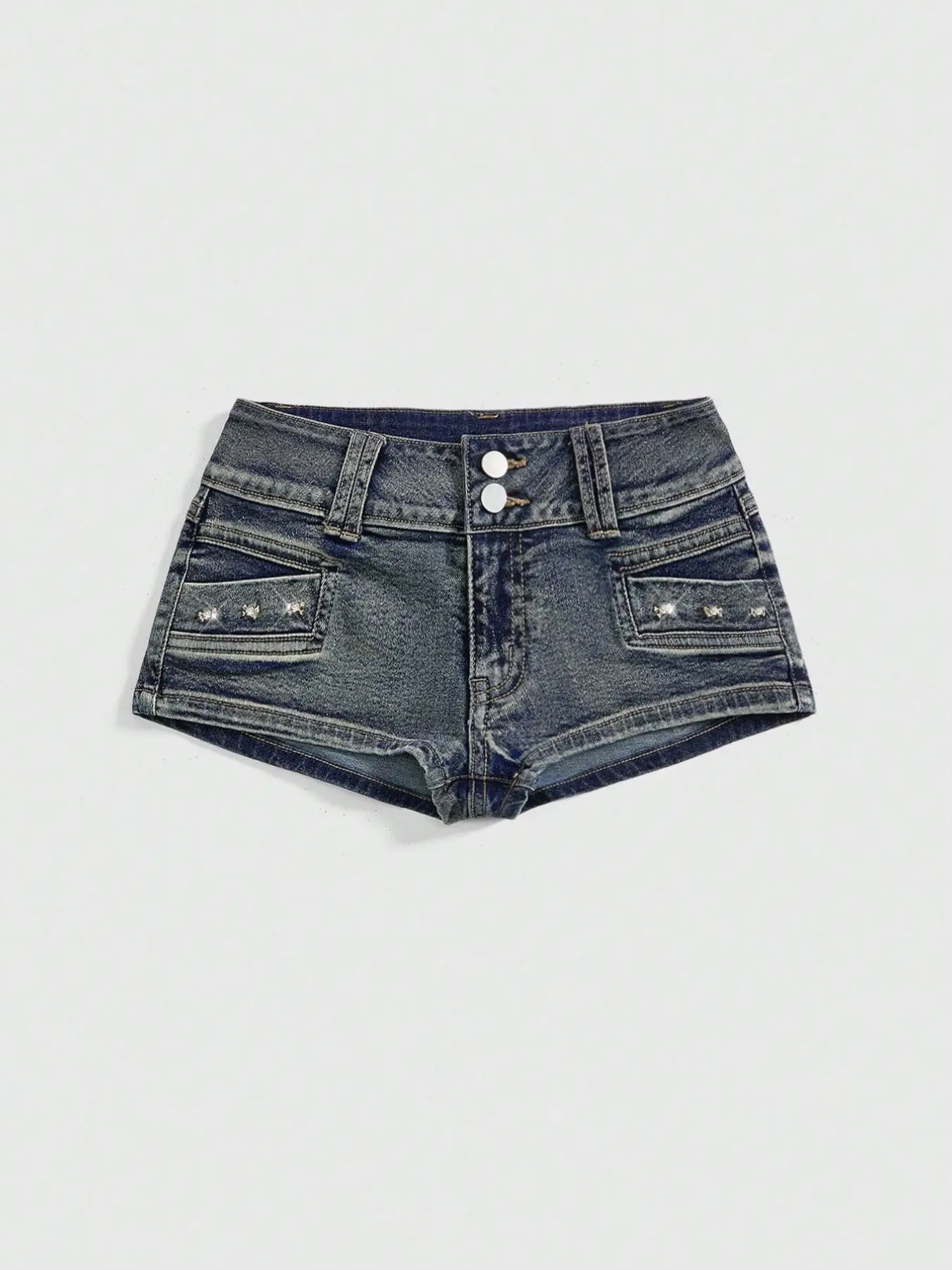 Punk Rock Style Vibe Summer Carnival Party Casual Women's Slim Shorts, Korean Retro Vintage Skull Rivet Crop Woven Denim Shorts, Back-To-School, Bottoms