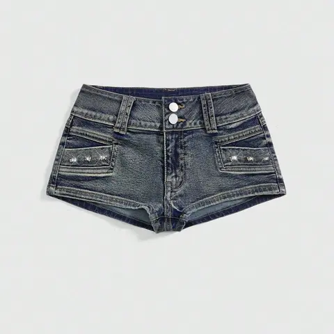 Punk Rock Style Vibe Summer Carnival Party Casual Women's Slim Mini Shorts, Korean Retro Vintage Skull Rivet Crop, Back-To-School, Bottoms