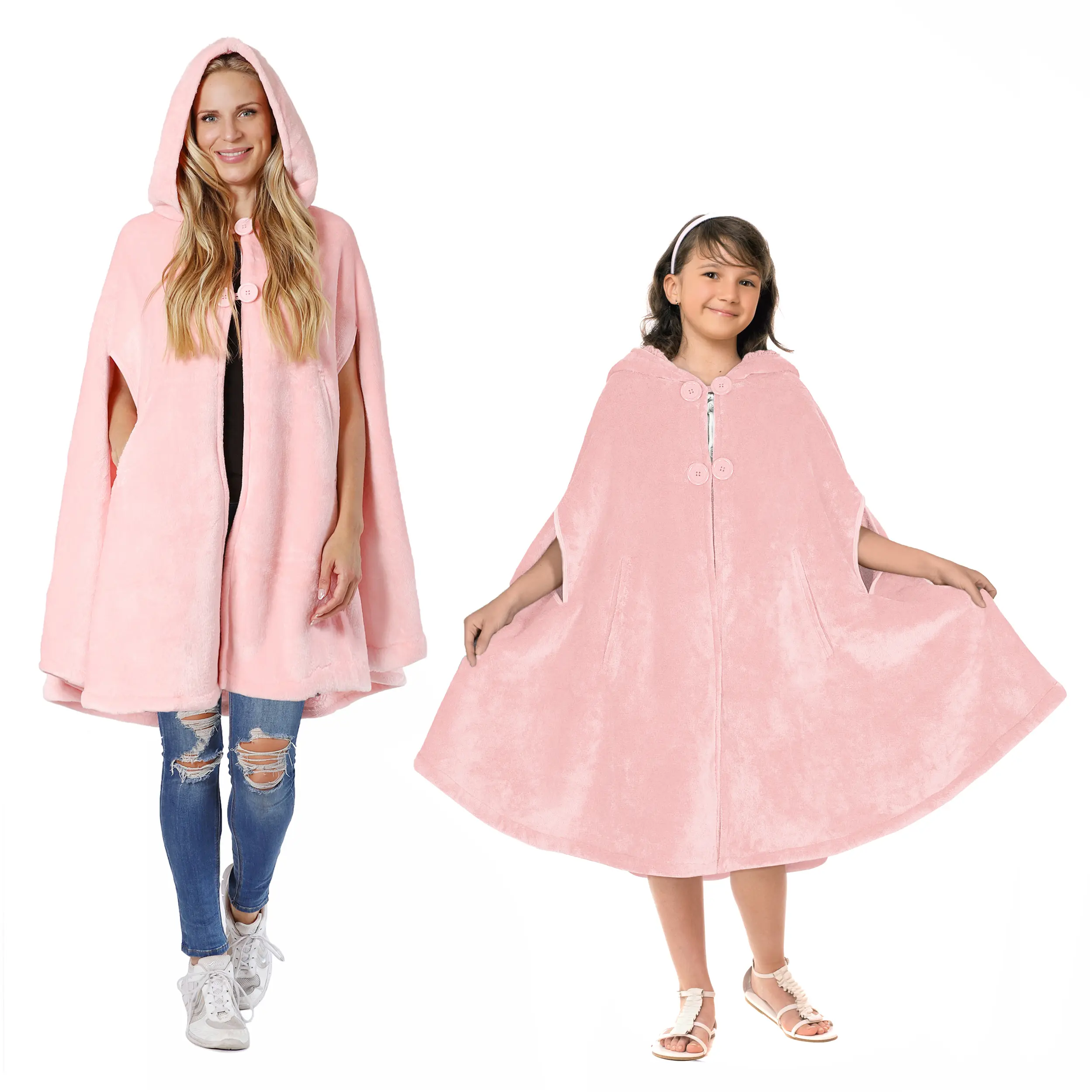 Women's Poncho Cape, Sherpa Fleece Cloak Coat, Snuggly Hooded Wearable Blanket, Gift Idea for Adults and Teen Girls