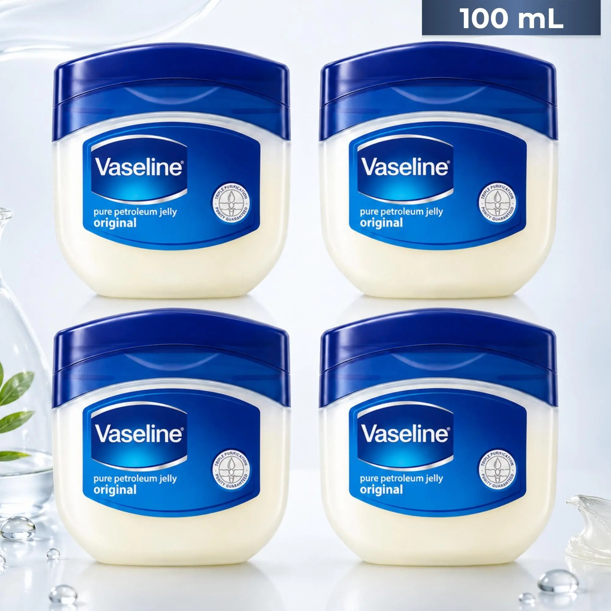 Vaseline Original Pure Petroleum Jelly Value Bundle (100ml/3.4oz) - Triple Purification Skin Protectant, Sensitive Skin Gentle Care, Fragrance-Free Rich Conditioning Light Hydrator