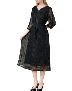 Elegant Black Lace Dress V-Nec wedding guest dresses  3/4 Sleeves dresses for party cocktail dresses  AF-LQ18152
