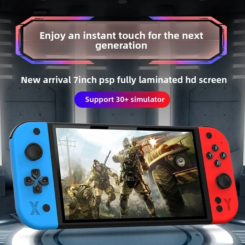 2025 New Plastic 7-inch 64G Red and Blue Single Player Handheld Game Console, Large Screen PSP, Wireless Portable Device, Retro TV Player, Tic Tac Toe, Birthday Gift for Game Enthusiasts, 7-Inch 64G-Red And Blue Single Player Ga