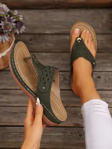 New Summer Women's Patchwork Beach Slippers, Thick Sole Comfortable Outdoor Wear, Vintage Round Toe Open Toe Slip-On Casual Interlocking Sandals