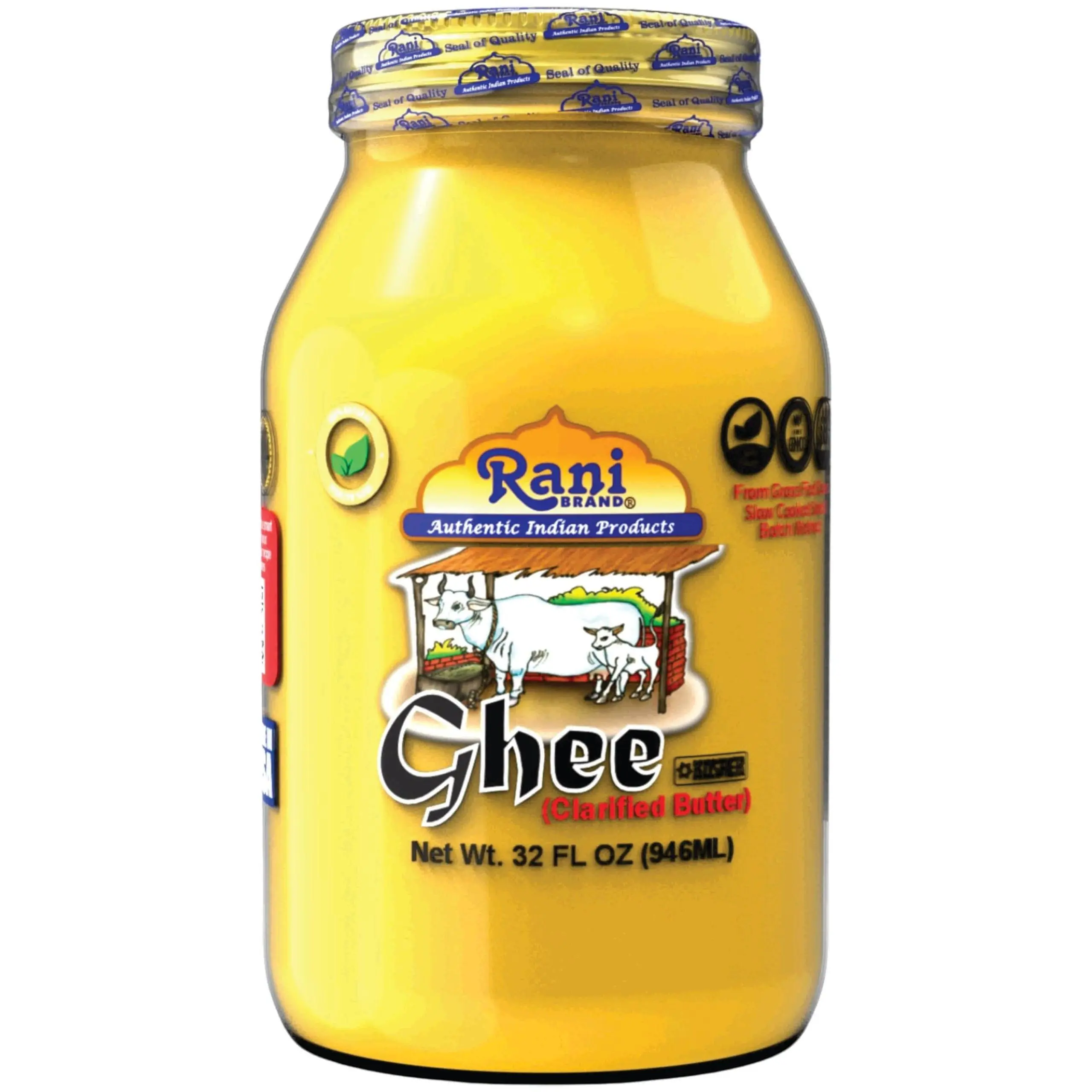 Rani Ghee Pure & Natural from Grass Fed Cows (Clarified Butter) 32oz (2lbs) 908g ~ Glass Jar | Keto Friendly | Gluten Free | Kosher | Product of USA