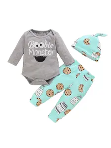 Newborn Baby Clothing Set, Long Sleeve Romper, Pants, Hat (three-Piece Set), Soft and Comfortable