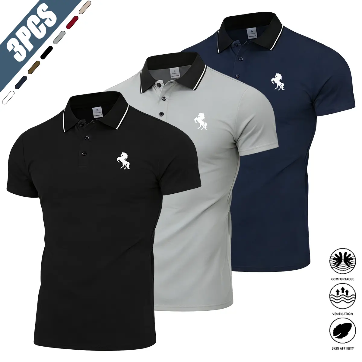 Men's Athletic Basic Plain Solid Short Sleeve Polyester Polo Shirt - Casual Menswear Top for Sports Activities, Everyday Wear | Men's Short Sleeve Tops