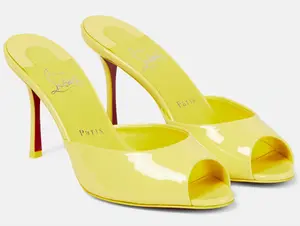 Christian Louboutin Me Dolly 85 Piou Yellow Patent Backless Sandal Mule Heel Pump