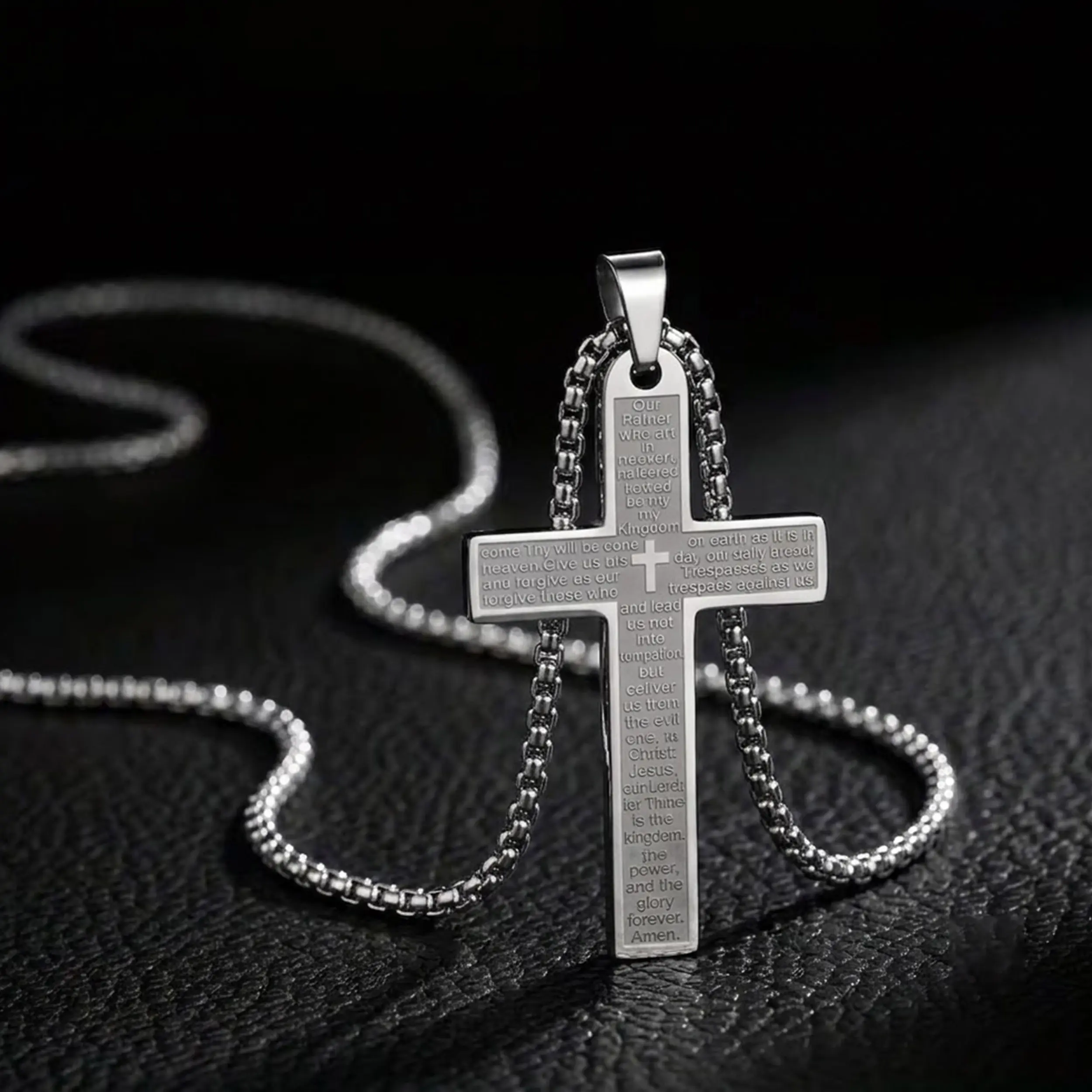 Stainless Steel Mens Womens Cross Necklace Lord's Prayer Pendant,durable fashion accessory，personal style Jewelry