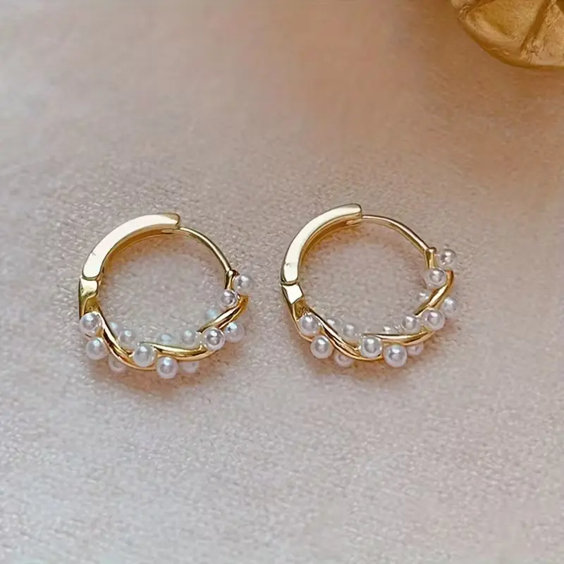 Women's Gold-Plated Dainty Stud Earrings - Lightweight Feminine Aesthetic Costume Jewelry with Pearl-Like Accents for Everyday Wear, Gold Stud Earrings, Pearls Earrings, Dainty Earrings